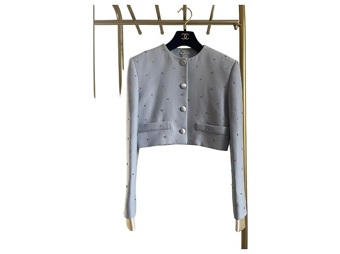 Miu Miu Blue Rhinestone Embellished Jacket