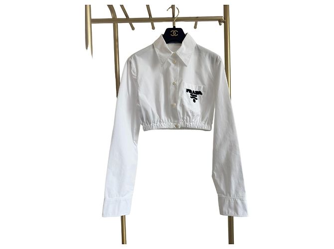 Prada White Cotton Shirt with Flocked Logo