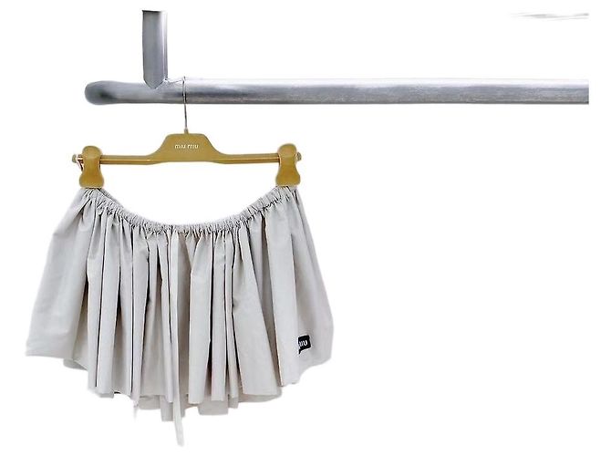 Miu Miu Silver Pleated Mini Skirt Polyester