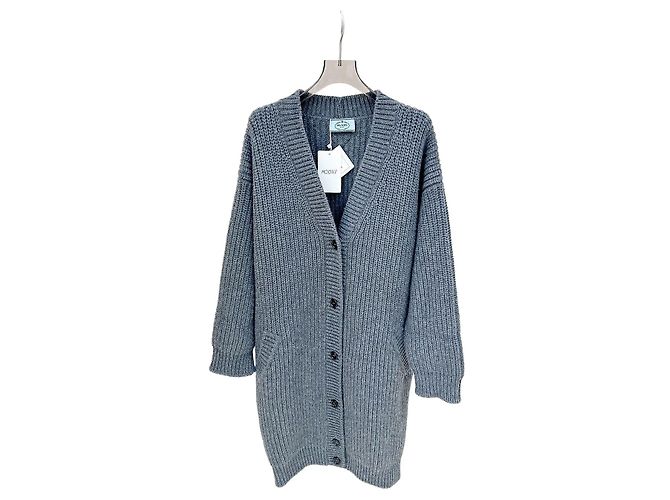 Langer Cardigan aus Wolle in Grau von Prada