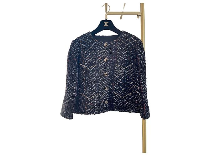 Chanel 23B Black Multicolored Tweed Jacket