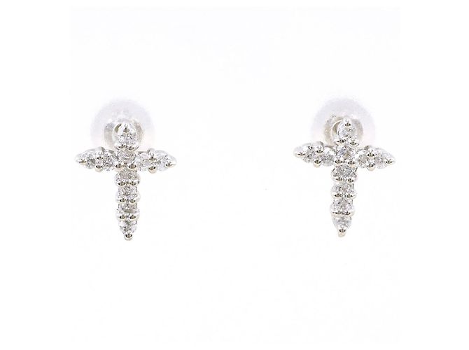 Autre Marque Pendientes de botón de platino PT900 con diamantes