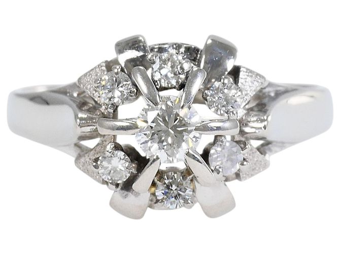 Autre Marque Platin-Bandring mit Diamant
