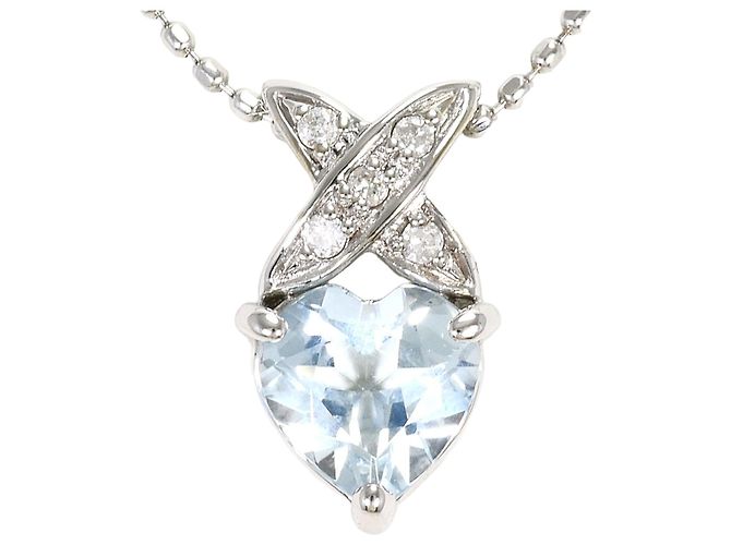Autre Marque Colar em ouro branco 10K com aquamarine e diamante