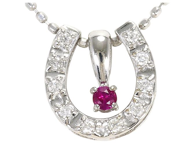 Autre Marque Collana in oro bianco 10K con rubino e diamante