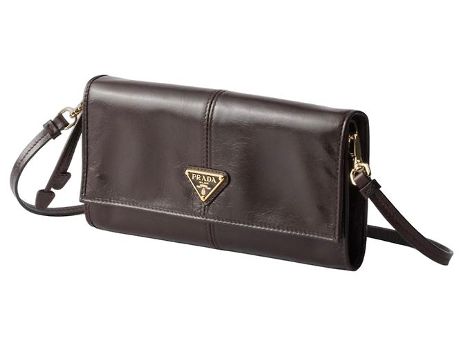 Prada Cartera con cadena en piel Vitello Daino - Marrón oscuro