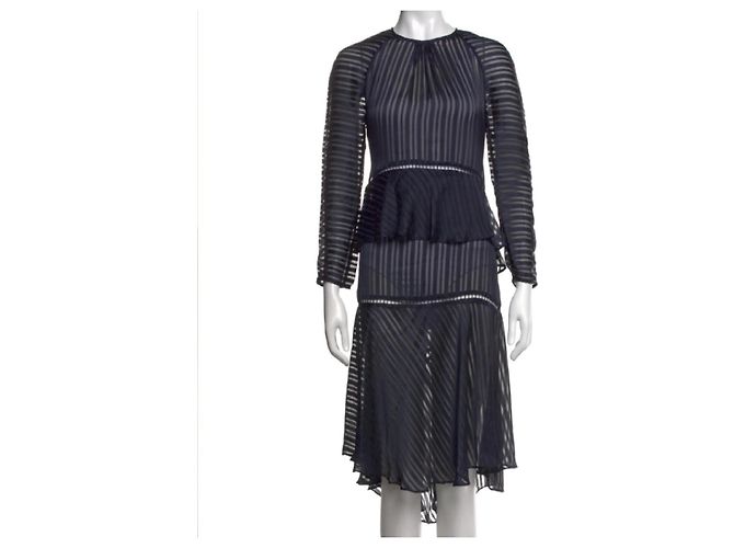 Vestido de seda com riscas azul marinho e folhos Zimmermann