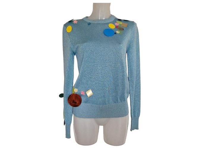 Christopher Kane blauer Metallic-Strickpullover mit Applikationen