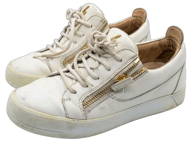 Giuseppe Zanotti Baskets en Cuir Blanc à Zips Dorés