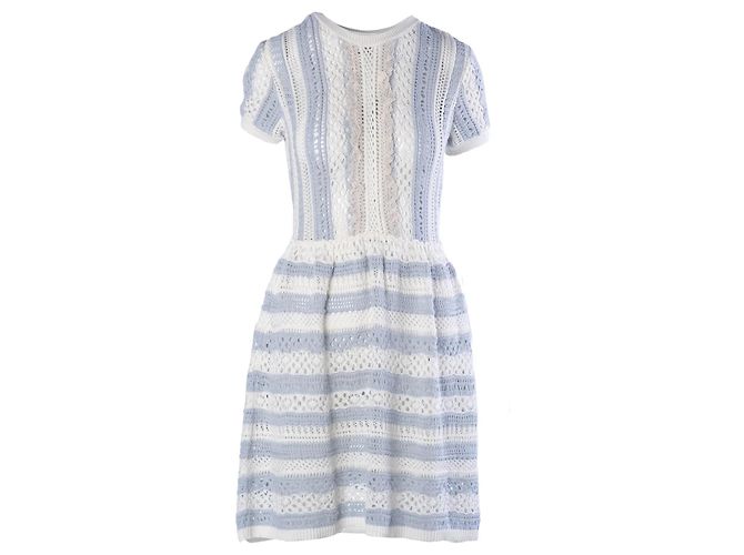 Vestido de malha crochet em algodão com riscas azuis e brancas Red Valentino