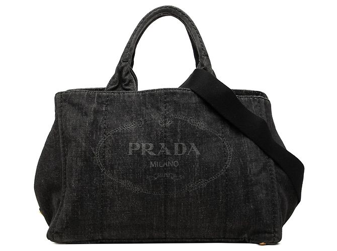 Tote Sac cabas satchel Prada Denim Canapa Logo noir
