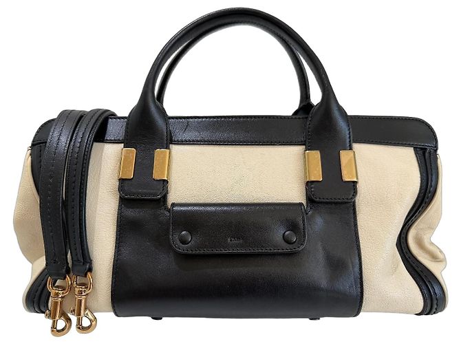 Chloé Alice Drew Leder Handtasche Bicolor Schwarz Beige