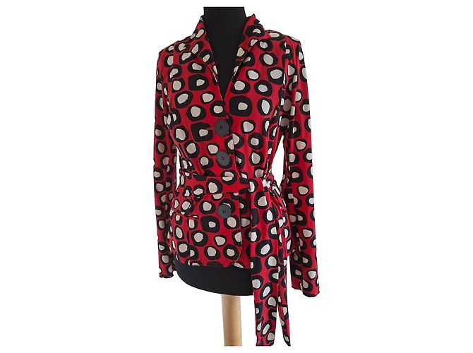 Autre Marque MO&Co. Red Black White Abstract Print Blazer Jacket