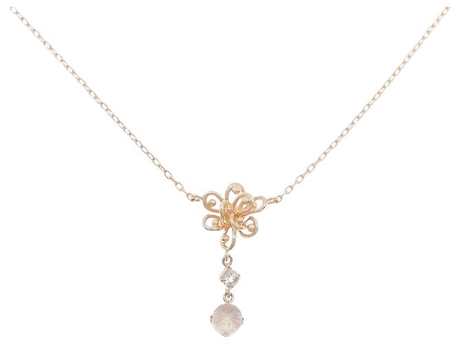 Autre Marque Collana K10 Pink Gold Moonstone Rose Quartz