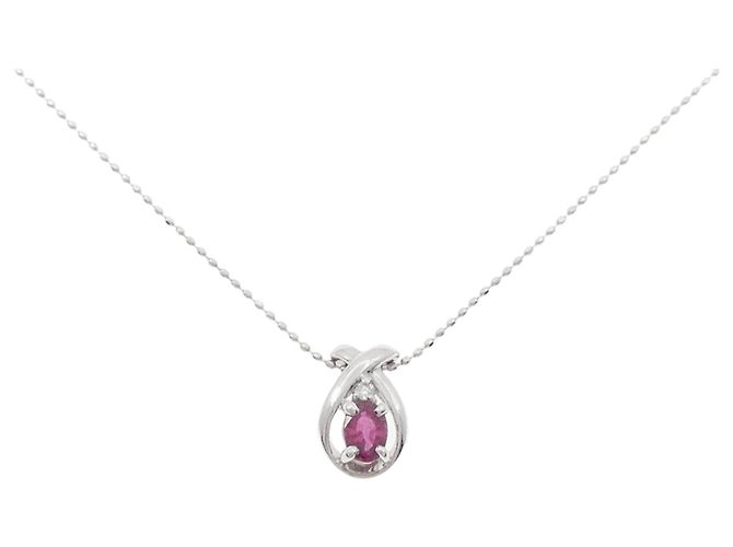 Autre Marque Collar de oro blanco Au750 con rubí y diamante