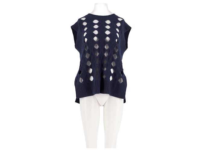 Eric Bompard Navy Blue Wool Sleeveless Sweater