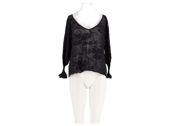 Eric Bompard Schwarzer Baumwollpullover V Ausschnitt Spitze