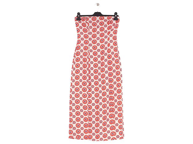 Autre Marque Vestido de linho branco estampado