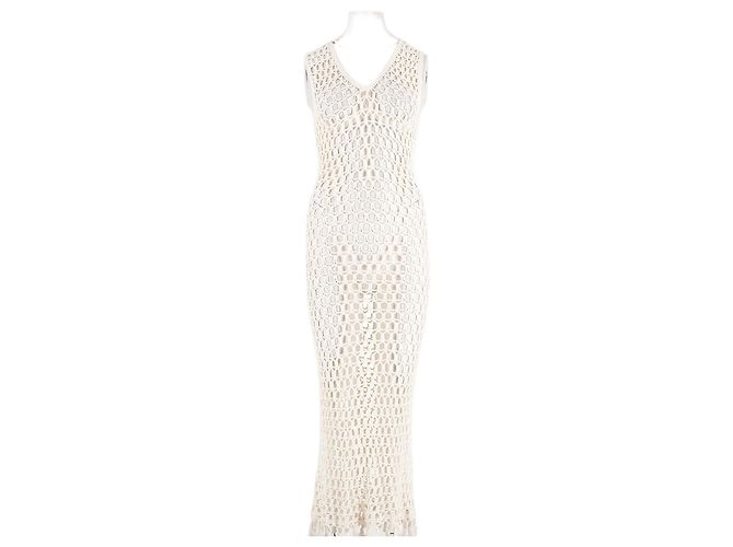 Autre Marque Vestido maxi de ganchillo blanco MARYSIA con flecos