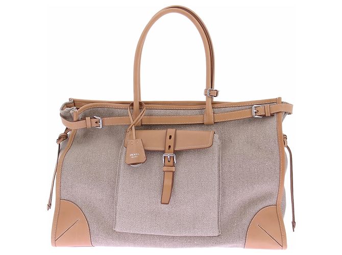Prada Borsa tote Bonnie in lino e pelle