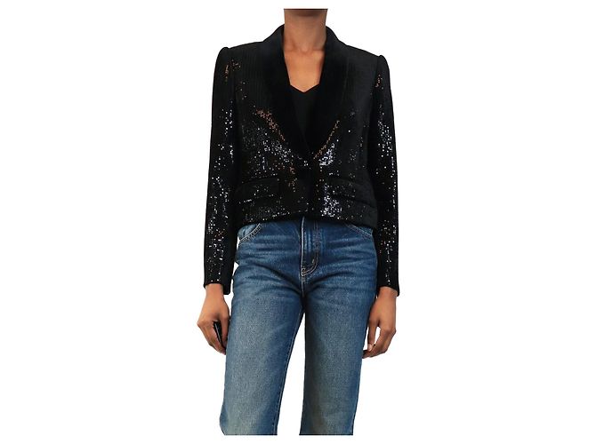 Autre Marque Black sequin-embellished blazer - size UK 8