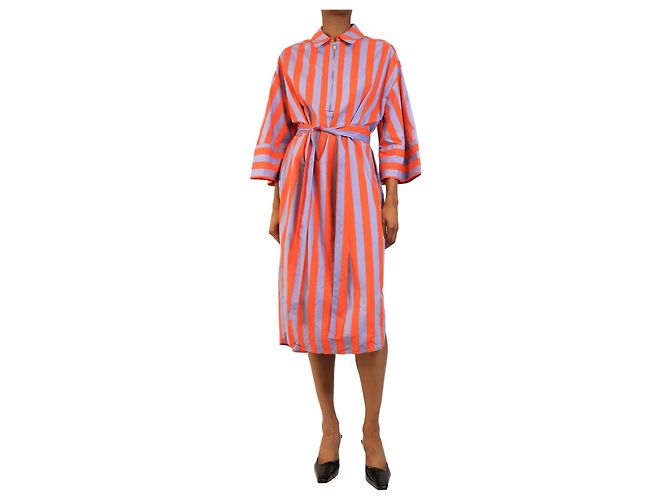Essentiel Antwerp Vestido camisa às riscas laranja e roxo - size S