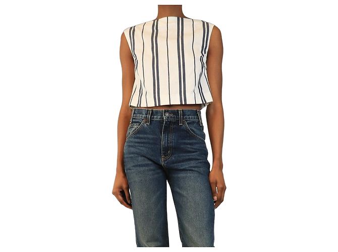 Autre Marque Top in tessuto a righe cropped Richard bianco e blu navy - size XS