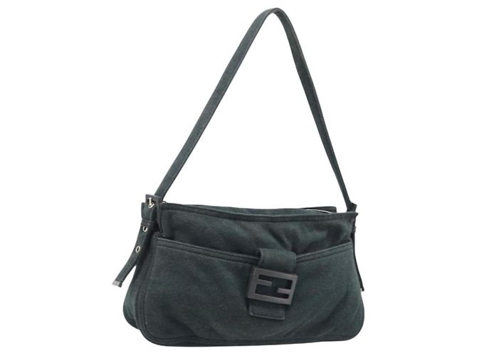 Bolso de mano FENDI Mamma Baguette de algodón Gray Silver