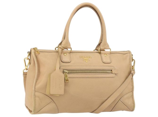 Jacquard Sac à main PRADA en cuir 2 voies Beige Gold