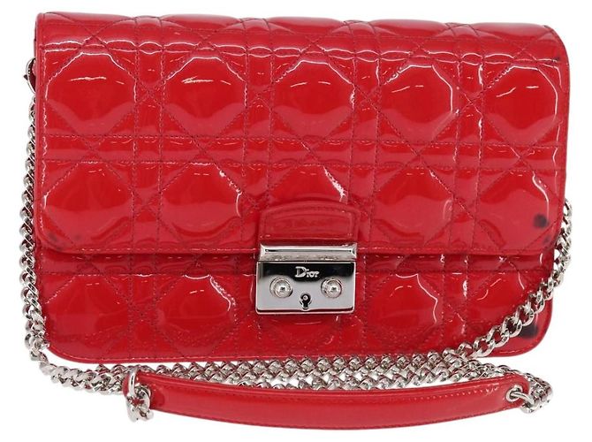 Christian Dior Canage Chain Schultertasche Emaille Rot Silber