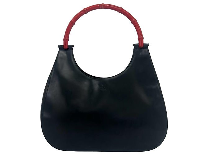 Bolsa de ombro em couro com logo Bamboo Gucci