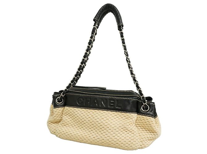 Borsa a tracolla Chanel in tela beige e nera