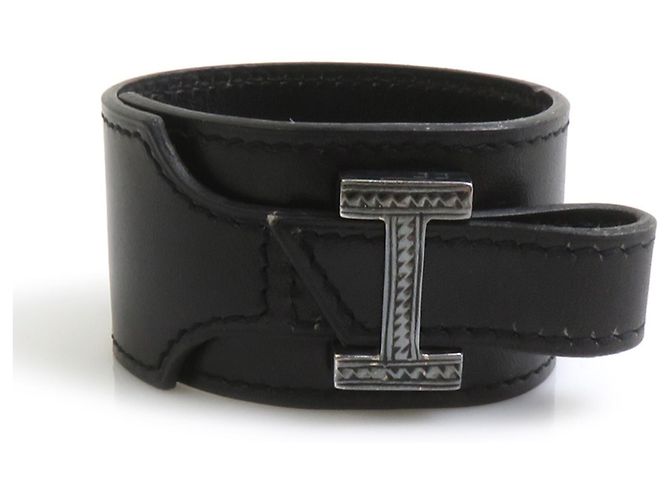 Hermès Pulseira Charm Hermes em couro preto