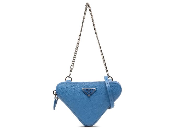 Bolsa Prada Blue Mini Saffiano Lux Double Triangle Satchel