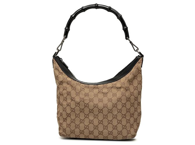 Bamboo Bolsa de Ombro Gucci em Lona GG Bege com Bambu