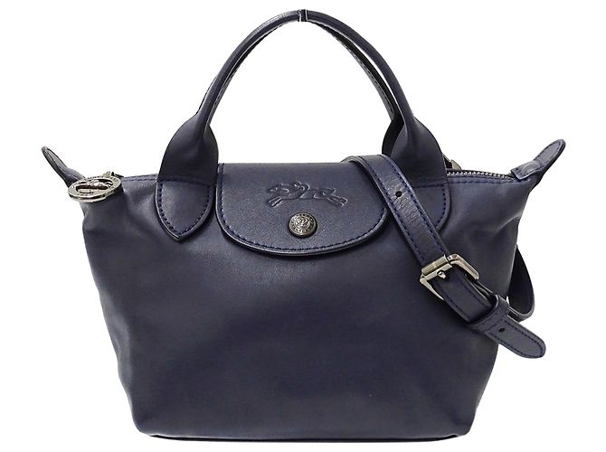 Sac à main Longchamp en cuir bleu marine