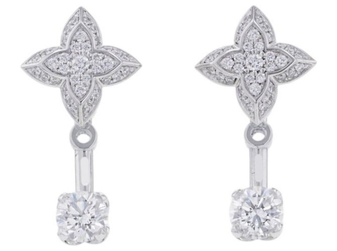Pendientes de botón Louis Vuitton en oro blanco de 18K y diamantes