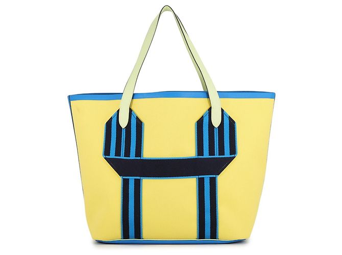 Sac cabas Hermès Kara en cuir bleu et vert