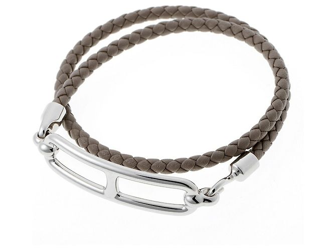 Hermès Pulseira de berloques Hermes em couro Swift Etoupe Gray