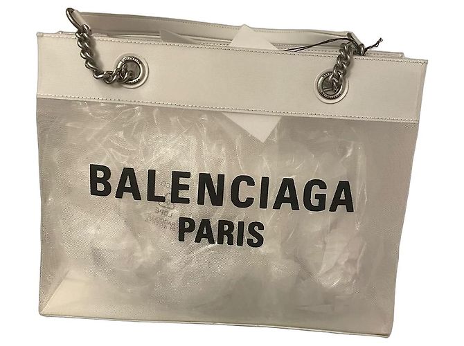 Saco Balenciaga Cabas em couro e tule branco