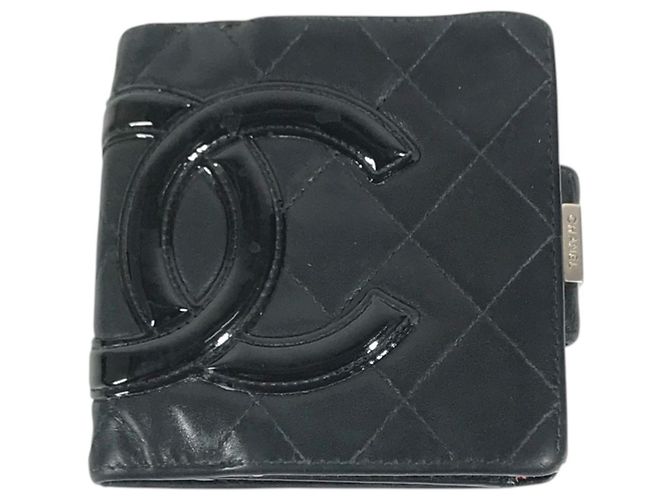 Chanel Cambon Line Black Leather Bi-fold Wallet