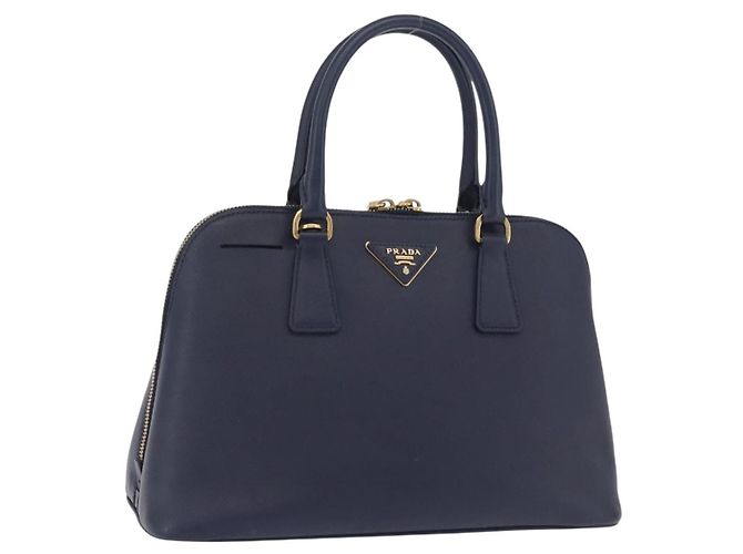 Bolsa de mão PRADA couro Safiano Navy Gold