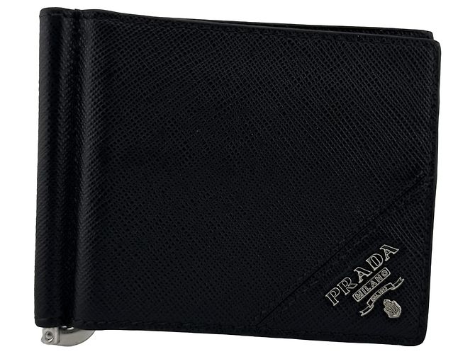 Prada Saffiano Leather Money Clip Bi-fold Wallet