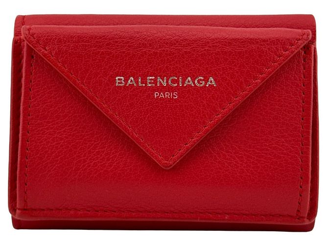 Balenciaga Red Leather Tri-Fold Wallet