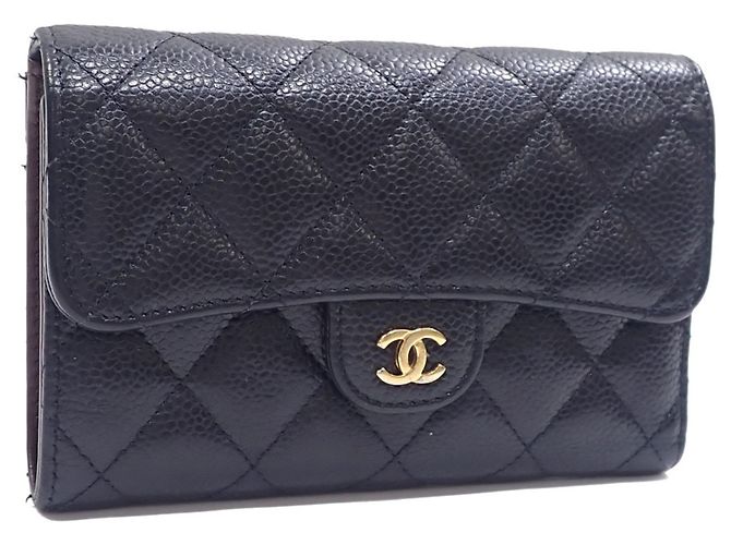 Timeless Chanel Black Grained Calfskin Tri-fold Long Wallet