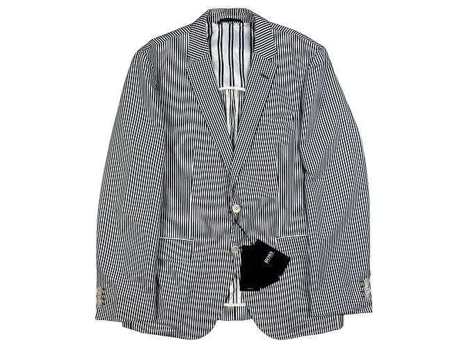 NEU Hugo Boss Slim Fit Stretch Blazer blau-weiß gestreift Größe 52 / L