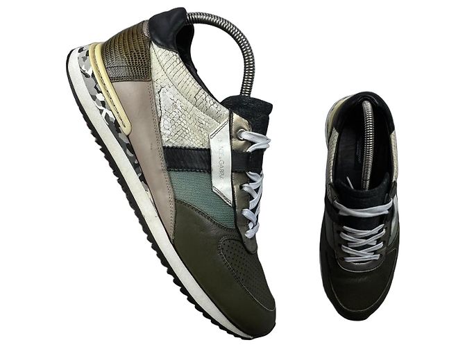 Dolce & Gabbana Patchwork Leather and Fabric Sneakers - Green & Black