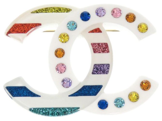 Spilla Chanel Coco Mark in plastica multicolore