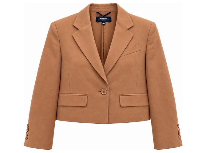 Weekend Max Mara Cropped Linen Blend Blazer - Camel