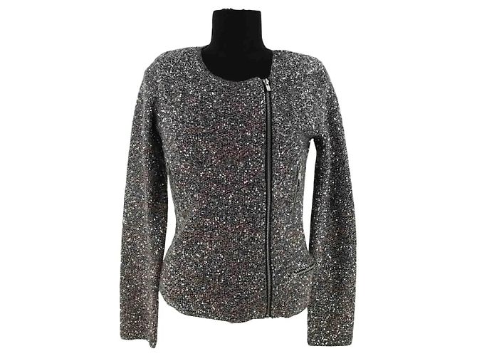 Maje Cardigan mit Pailletten Silber
